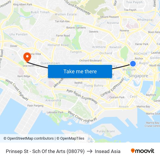 Prinsep St - Sch Of the Arts (08079) to Insead Asia map