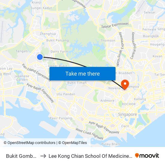 Bukit Gombak (NS3) to Lee Kong Chian School Of Medicine (Novena Campus) map