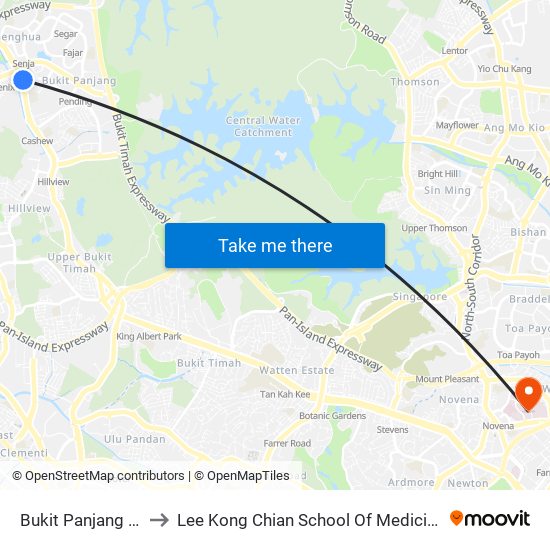 Bukit Panjang (BP6|DT1) to Lee Kong Chian School Of Medicine (Novena Campus) map