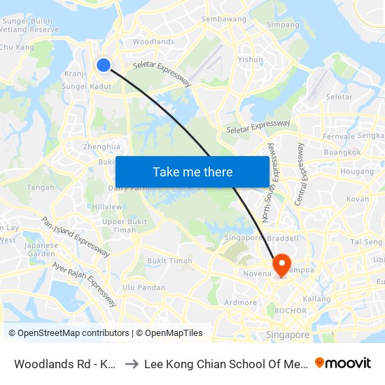 Woodlands Rd - Kranji Stn (45139) to Lee Kong Chian School Of Medicine (Novena Campus) map