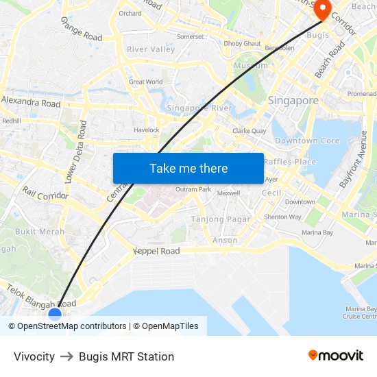 Vivocity to Bugis MRT Station map