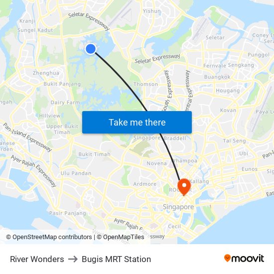 River Wonders to Bugis MRT Station map