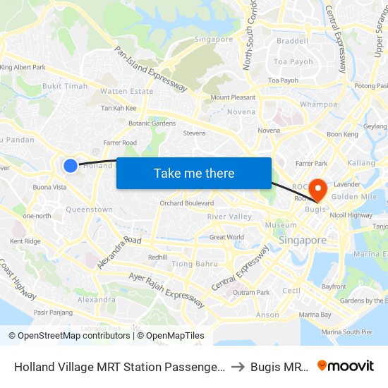 Holland Village MRT Station Passenger Pick-Up/ Drop-Off Point to Bugis MRT Station map
