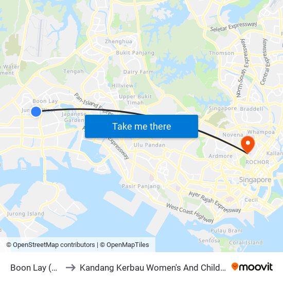 Boon Lay (EW27) to Kandang Kerbau Women's And Children's Hospital map