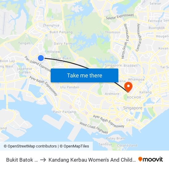 Bukit Batok (NS2) to Kandang Kerbau Women's And Children's Hospital map