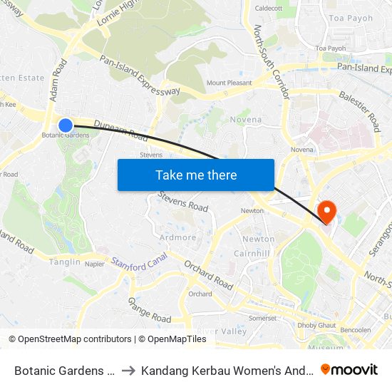 Botanic Gardens (CC19|DT9) to Kandang Kerbau Women's And Children's Hospital map