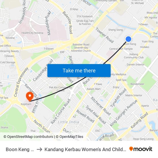 Boon Keng (NE9) to Kandang Kerbau Women's And Children's Hospital map