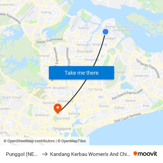 Punggol (NE17|PTC) to Kandang Kerbau Women's And Children's Hospital map