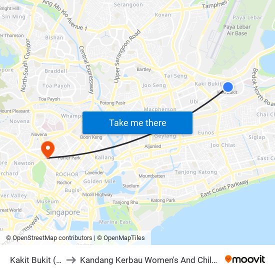 Kakit Bukit (DT28) to Kandang Kerbau Women's And Children's Hospital map
