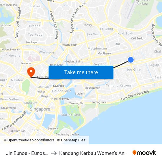 Jln Eunos - Eunos Stn (83101) to Kandang Kerbau Women's And Children's Hospital map