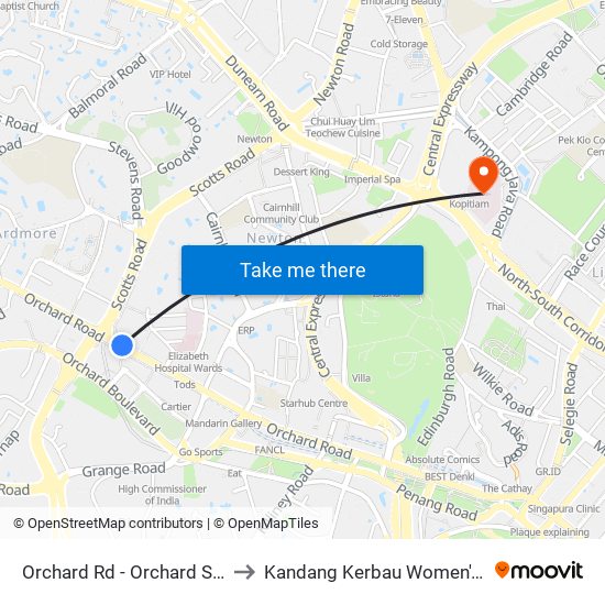 Orchard Rd - Orchard Stn/Tang Plaza (09047) to Kandang Kerbau Women's And Children's Hospital map