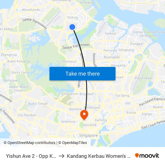 Yishun Ave 2 - Opp Khatib Stn (59049) to Kandang Kerbau Women's And Children's Hospital map