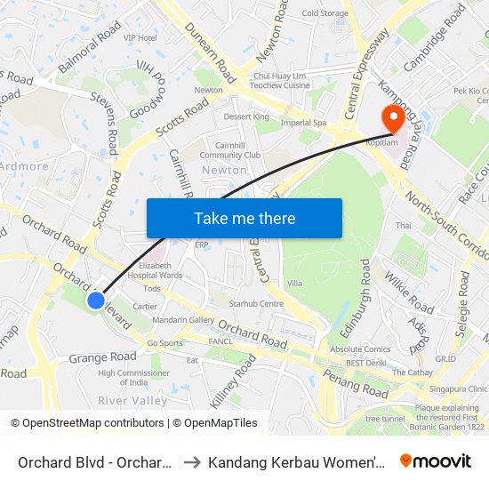 Orchard Blvd - Orchard Stn Exit 13 (09022) to Kandang Kerbau Women's And Children's Hospital map