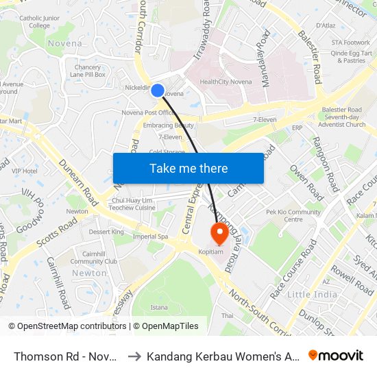 Thomson Rd - Novena Stn (50038) to Kandang Kerbau Women's And Children's Hospital map