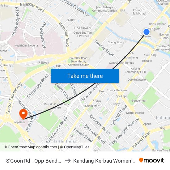 S'Goon Rd - Opp Bendemeer Pr Sch (60141) to Kandang Kerbau Women's And Children's Hospital map