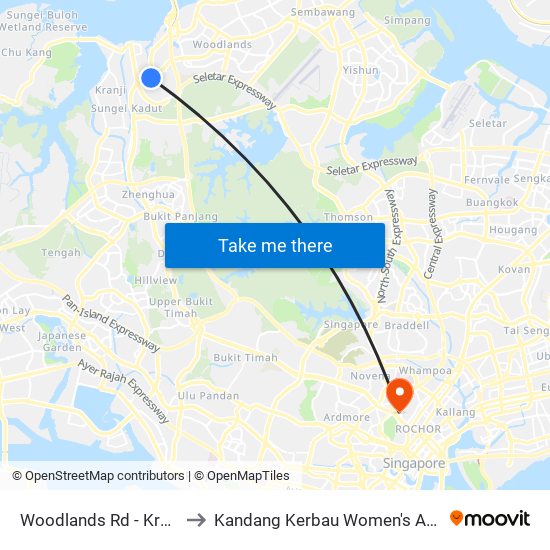 Woodlands Rd - Kranji Stn (45139) to Kandang Kerbau Women's And Children's Hospital map