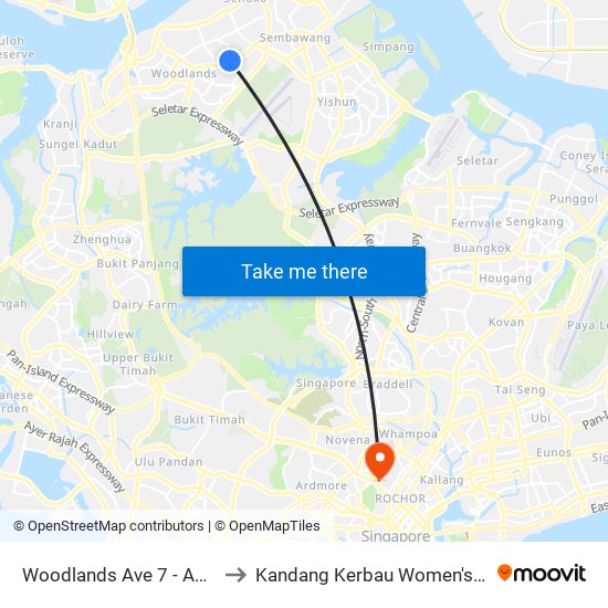 Woodlands Ave 7 - Admiralty Stn (46779) to Kandang Kerbau Women's And Children's Hospital map