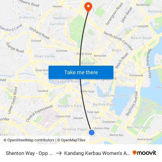 Shenton Way - Opp Axa Twr (03217) to Kandang Kerbau Women's And Children's Hospital map