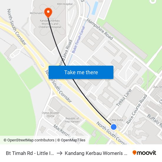 Bt Timah Rd - Little India Stn (40019) to Kandang Kerbau Women's And Children's Hospital map