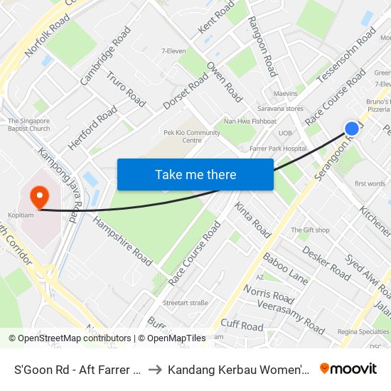 S'Goon Rd - Aft Farrer Pk Stn Exit G (07211) to Kandang Kerbau Women's And Children's Hospital map