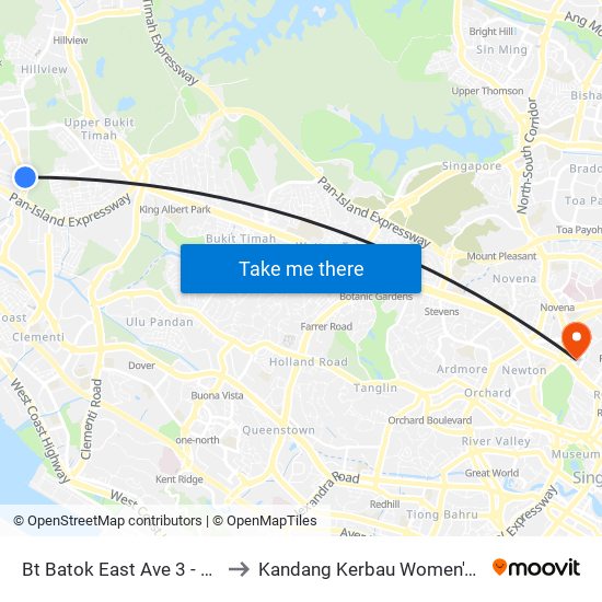 Bt Batok East Ave 3 - Burgundy Hill (42319) to Kandang Kerbau Women's And Children's Hospital map