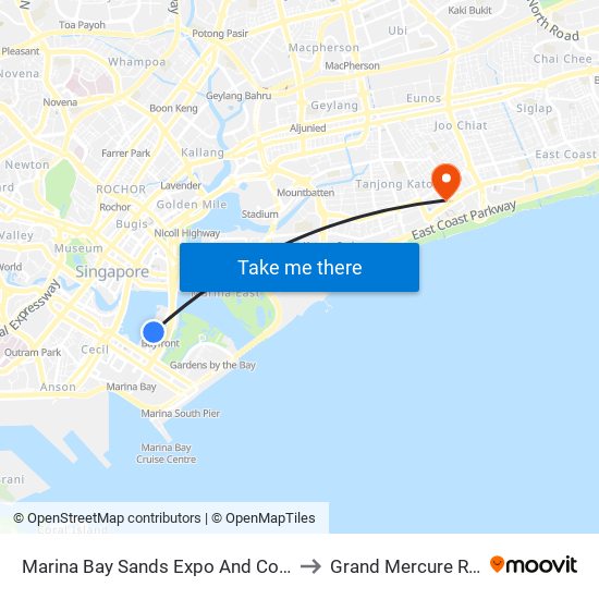 Marina Bay Sands Expo And Convention Centre to Grand Mercure Roxy Hotel map