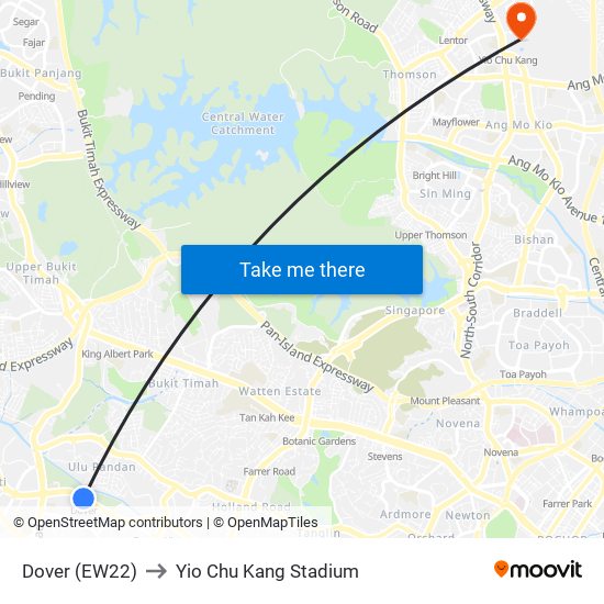 Dover (EW22) to Yio Chu Kang Stadium map