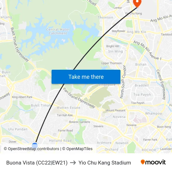 Buona Vista (CC22|EW21) to Yio Chu Kang Stadium map