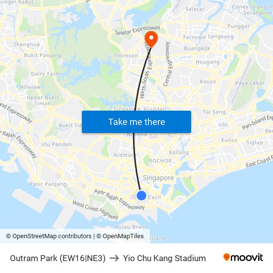 Outram Park (EW16|NE3) to Yio Chu Kang Stadium map