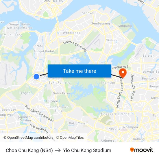 Choa Chu Kang (NS4) to Yio Chu Kang Stadium map