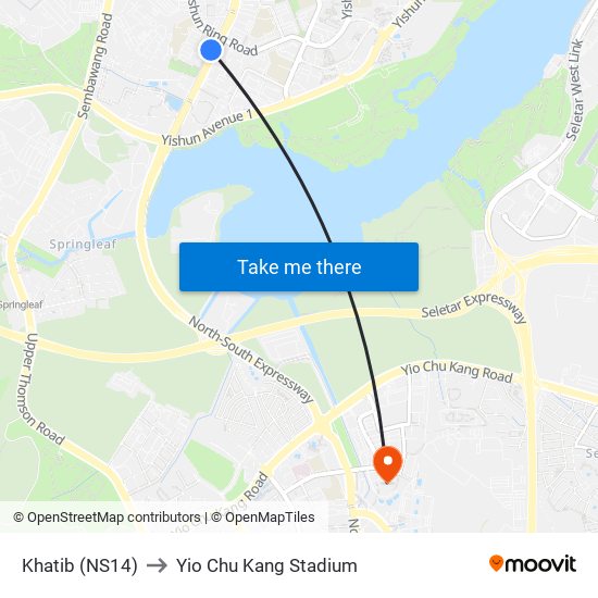 Khatib (NS14) to Yio Chu Kang Stadium map