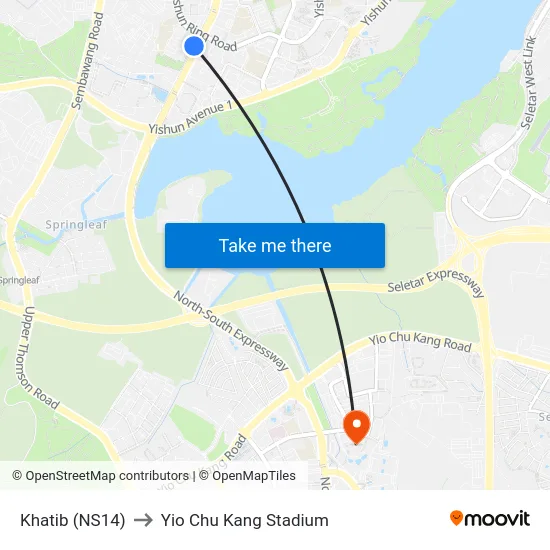 Khatib (NS14) to Yio Chu Kang Stadium map