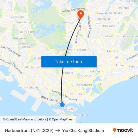 Harbourfront (NE1|CC29) to Yio Chu Kang Stadium map