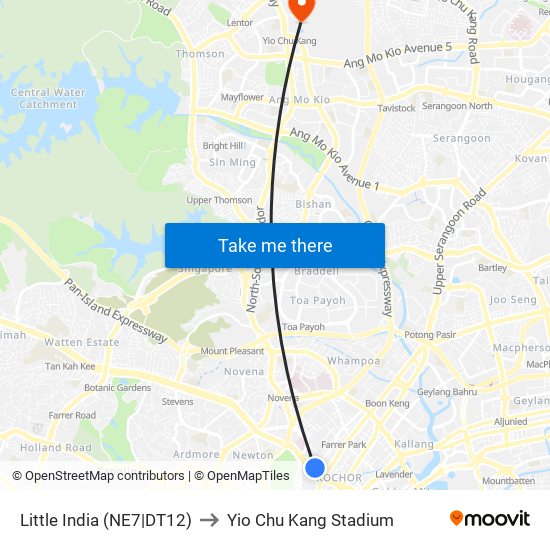 Little India (NE7|DT12) to Yio Chu Kang Stadium map