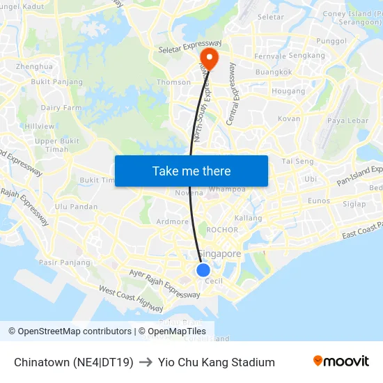 Chinatown (NE4|DT19) to Yio Chu Kang Stadium map