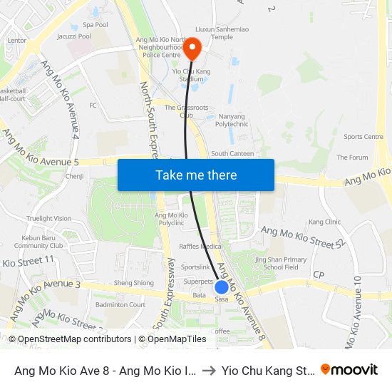 Ang Mo Kio Ave 8 - Ang Mo Kio Int (54009) to Yio Chu Kang Stadium map