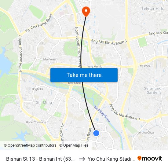 Bishan St 13 - Bishan Int (53009) to Yio Chu Kang Stadium map