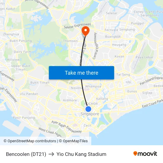 Bencoolen (DT21) to Yio Chu Kang Stadium map