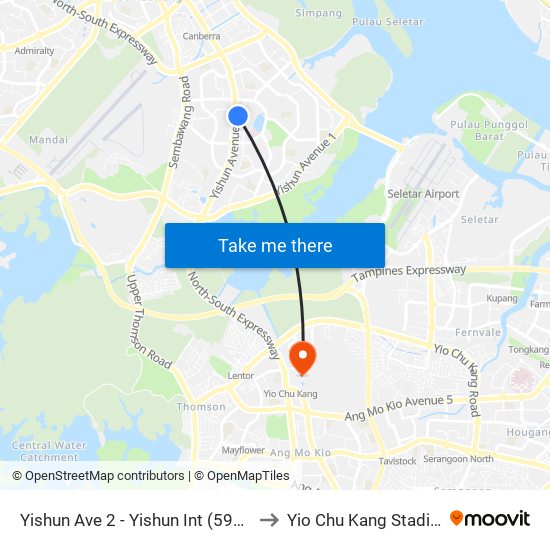 Yishun Ave 2 - Yishun Int (59009) to Yio Chu Kang Stadium map