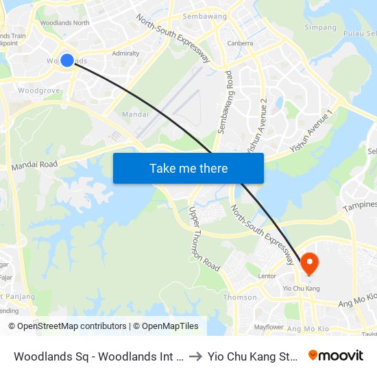 Woodlands Sq - Woodlands Int (46009) to Yio Chu Kang Stadium map