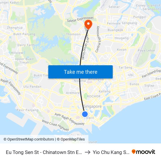 Eu Tong Sen St - Chinatown Stn Exit C (05013) to Yio Chu Kang Stadium map