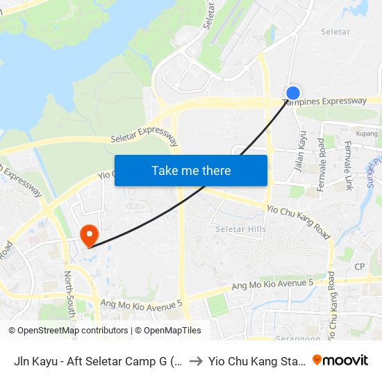 Jln Kayu - Aft Seletar Camp G (68119) to Yio Chu Kang Stadium map