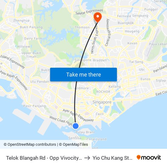 Telok Blangah Rd - Opp Vivocity (14119) to Yio Chu Kang Stadium map