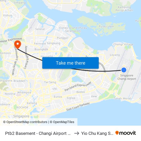 Ptb2 Basement - Changi Airport Ter 2 (95129) to Yio Chu Kang Stadium map