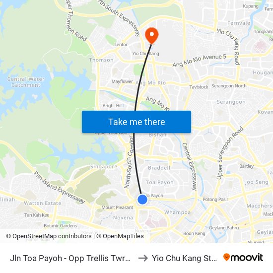 Jln Toa Payoh - Opp Trellis Twrs (52079) to Yio Chu Kang Stadium map