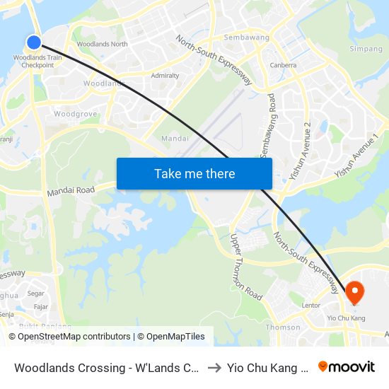 Woodlands Crossing - W'Lands Checkpt (46109) to Yio Chu Kang Stadium map