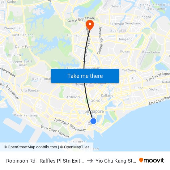 Robinson Rd - Raffles Pl Stn Exit F (03031) to Yio Chu Kang Stadium map