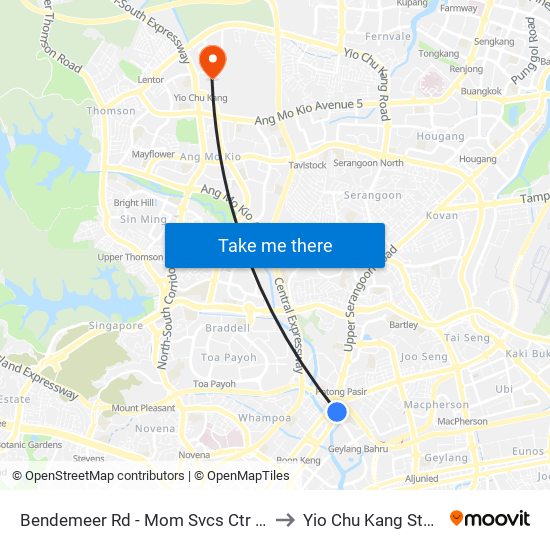 Bendemeer Rd - Mom Svcs Ctr (60179) to Yio Chu Kang Stadium map