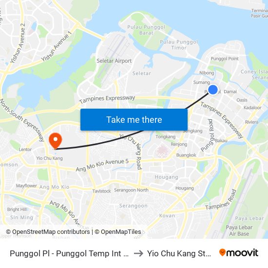 Punggol Pl - Punggol Temp Int (65009) to Yio Chu Kang Stadium map