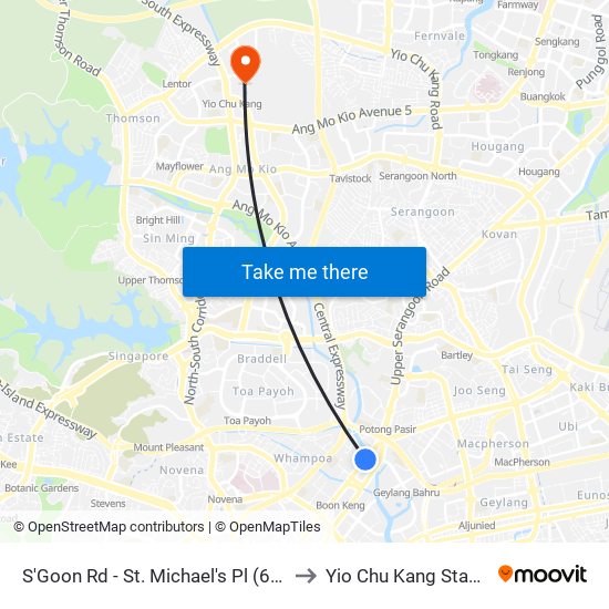 S'Goon Rd - St. Michael's Pl (60161) to Yio Chu Kang Stadium map